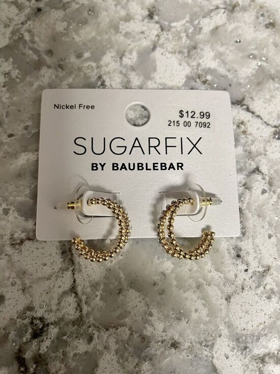BaubleBar Jewelry - SUGARFIX by BaubleBar Crystal Beaded Double Hoop Earrings - Gold NWT
